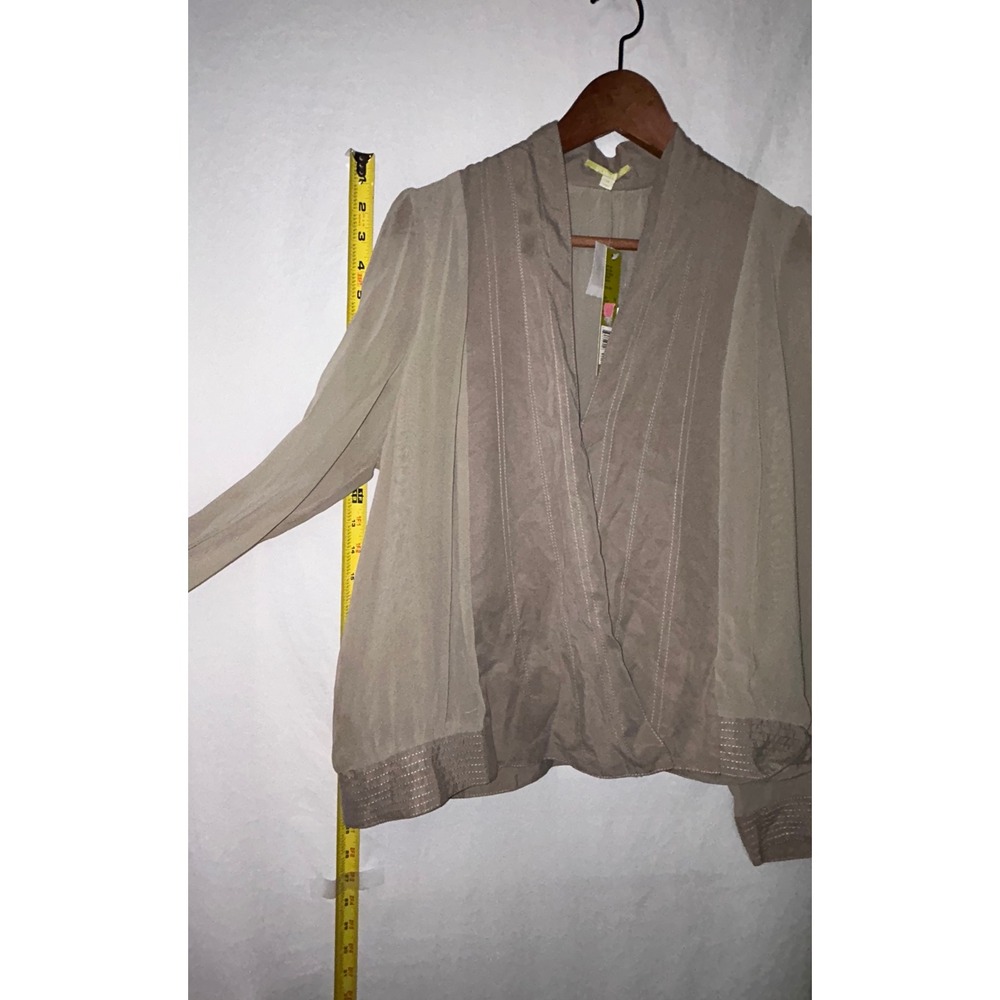 Giannibini Women's Beige Sheer Blouse Long Sleeve Cross Front Tencel Top M - Picture 8 of 10